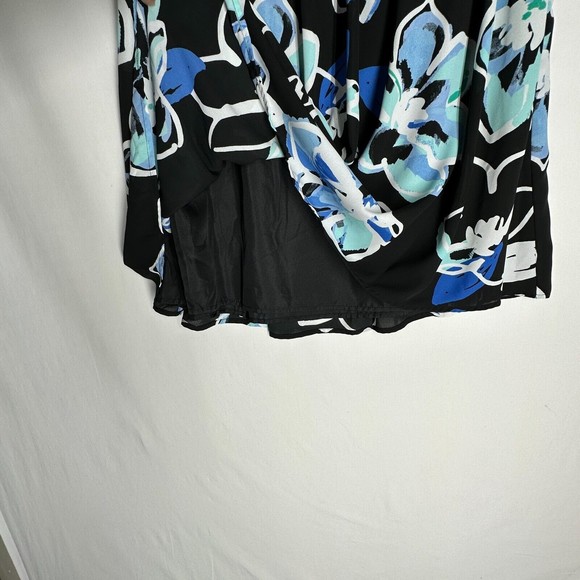 Elle Womens 2 PC Blouse Skirt Set Size L Black Blue Floral Print - Picture 6 of 10